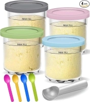 Creami Pints and Lids for Ninja - 4 pack Creamy Icecream Containers Cups Jars Tubs Canisters Set, Smoothie Pot Compatible with NC299AMZ & NC300s Series Creamer Ice Cream Maker Machine Accessories