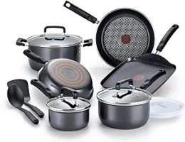 T-fal Signature Nonstick Cookware Set 12 Piece Oven Safe 350F Pots and Pans, Dishwasher Safe Black