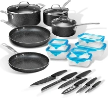 Granitestone 26 Pc Pots and Pan Set with Sharp Nutribade Knife Set + Stretch & Fresh Storage Containers, Non Stick Cookware Set, Pots and Pans Set, Pot Set, Dishwasher Safe, 100% PFOA Free