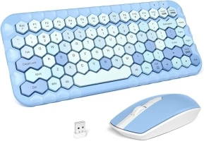 MOFII Colorful Computer Wireless Keyboard and Mouse Combo, Portable Wireless Compact Keyboard with Hexagon Keycaps Design for PC, Laptop (Blue Colorful)…