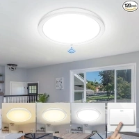 Motion Sensor Ceiling Light: 18W 1600LM 9inch Flush Mount LED Lighting Fixture with Wireless Sensor, Dimmable Modern Indoor Ceiling Lights for Bedroom, Closet, Garage, Hallway, Kitchen, White