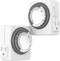 HBN Indoor Timers for Lamps,24 Hour Plug-in Mechanical Indoor Timer for Electrical Outlets,Dual Outlets,15 Minute Intervals,Light Timer for Indoor Lighting,Heavy Duty Daily Cycle,3 Prong,2-Pack