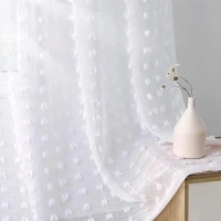 Guken Sheer Curtains 63 Inch Length 2 Panels Sets for Living Room Bedroom 38 Inch Width Farmhouse Boho Drapes Light Filtering Pom Pom Curtains Tufted Semi Sheer Kids Rod Pocket,White,W38xL63