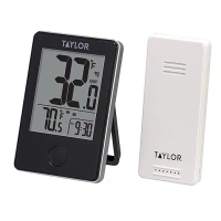 Taylor Wireless Digital Indoor Outdoor Thermometer, Easy to Read Numbers for Patio, Pool, and Indoor Areas, LCD, Black