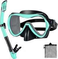 Snorkeling Gear for Adults, Snorkel Mask Adult Snorkel Set, Dry Top Snorkeling Gear for Adults, 180°Panoramic Wide View Anti-Fog Tempered Glass Scuba Diving Mask for Snorkeling Swimming Travel