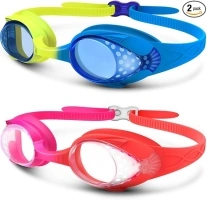 OutdoorMaster Kids Swim Goggles 2 Pack - Quick Adjustable Strap Swimming Goggles for Kids - E