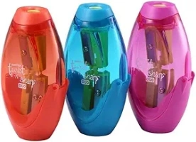 Bostitch Office Twist-N-Sharp Manual Pencil Sharpener, Double Hole, 3-Pack, Blue, Orange, Pink, (PS2-ASST-3PK)