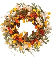 22” Fall Wreath for Front Door Decor, Autumn Wreath with Pumpkins Pine Cone, Thanksgiving Harvest Festival Indoor Outdoor Decorations