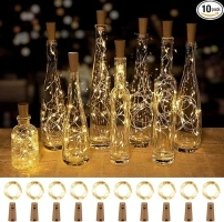 Brightown Wine Bottle Lights with Cork, 10 Pack 20 LED Waterproof Battery Operated Cork Lights, Silver Wire Mini Fairy Lights for Liquor Bottles DIY Party Bar Christmas Wedding Déco