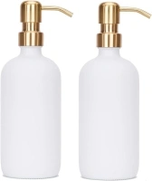 Soap Dispenser White Glass Hand Dish Soap Dispensers Set of 2 Stainless Steel Pump 16 Oz for Kitchen Sink Countertop Bathroom