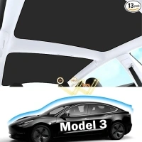 Tesla Model 3 Model Y Roof Sunshade for Tesla Model 3 Model Y Accessories 2024-2020 Visor Sunroof Sun Shade UV Reflector 2PCS Reflective Covers Block Harmful UV Rays Glare (Ice Black, Model 3)