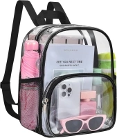 Clear Backpack for Stadium Events 12×12×6, Clear Bag Mini Backpack See Through Small Backpack for Concert, Beach, Work, Travel & Sporting（Black）