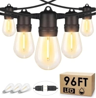 96FT LED Outdoor String Lights, Waterproof Patio Lights with 30+3 Shatterproof Bulbs, 2700K Dimmable Outside Hanging Lights for Backyard-Black