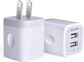 USB Wall Charger, Charger Adapter, AILKIN 2-Pack 2.1A Dual Port Quick Charger Plug Cube for iPhone 15 14 13 12 11 Pro Max 10 SE X 8 7 Plus Samsung Galaxy S23 S22 Power Block Fast Charging Box Brick