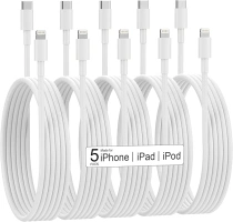 USB C to Lightning Cable Apple MFi Certified 5 Pack/6 FT iPhone Charger Fast Charging White Flow Silicone Cord for iPhone 14 13 12 11 Pro Max Xr Xs 8