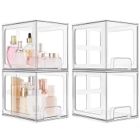 SMARTAKE 4 Pack Stackable Makeup Organizer Drawers, Acrylic Bathroom Organizers, 6.6