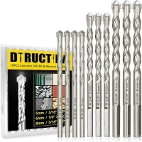 10PCS Masonry Drill Bits Set, 3/16"-5/16"Concrete Drill Bit Set with Industrial Strength Carbide Tips, Concrete Drill Bit Set for Tile Glass Marble Brick Wood Stainless Steel Thin Iron Metal