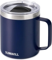 SUNWILL 14 oz Coffee Mug, Vacuum Insulated Camping Mug with Lid, Double Wall Stainless Steel Travel Tumbler Cup, Coffee Thermos Outdoor, Powder Coated Navy Blue