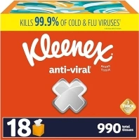 Kleenex Anti-Viral Facial Tissues, Classroom or Office Tissue, 18 Cube Boxes, 55 Tissues per Box, 3-Ply (990 Total Tissues)