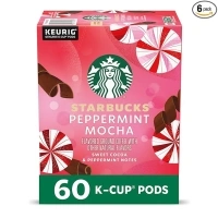 Starbucks K-Cup Coffee Pods, Peppermint Mocha Naturally Flavored Coffee for Keurig Coffee Makers, 100% Arabica, Limited Edition Holiday Coffee, 6 Boxes (60 Pods Total)