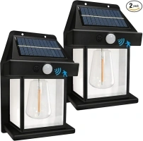 Solar Wall Lights Outdoor, Wireless Dusk to Dawn Porch Lights Fixture, Solar Wall Lantern with 3 Modes & Motion Sensor, Waterproof Exterior Lighting with Clear Panel for Entryway Front Door