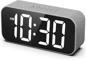 BUFFBEE Dual Alarm Clock for Bedrooms, Auto-Clock Brightness Adjustment, 2" Big LED Display, Natural Alarm Tone, Adjustable Volume, Loud Digital Alarm for Heavy Sleepers Adults, Kids(Gray Fabric)