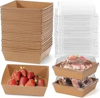 Mini Charcuterie Boxes with Clear Lids, 4.5x4.5 Inches 20 Pack Brown Dessert Boxes Square Disposable Bakery Boxes to Go Food Containers for Daughter, Wedding Party, Strawberries & Cookies