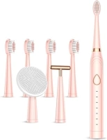 Electric Toothbrush, USB Rechargeable Powerful Cleaning Tooth Brush with 6 Modes, 5 Brush Heads + 1 Facial Cleansing Brush Head + 1 Face Massage Head Whitening Toothbrushes