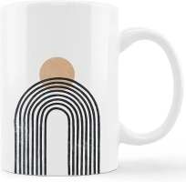 Boho Mug Cup,Abstract Minimalist Boho Sun Line Rainbow Ceramic Mug-11oz Coffee Milk Tea Mug Cup,Bohemian Home Decor,Gifts for Boho Lovers Girls Women Coworkers