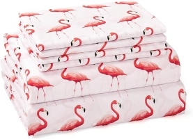 BYSURE Queen Sheet Set 6 Pieces (Flamingo), Cottage Core Animal Patterned Sheets, Victorian Vintage Microfiber Bedding Decor