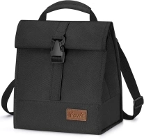 Lifewit Insulated Lunch Bag Rolltop, Reusable Lunch Box for Men Women Adults with Adjustable Shoulder Strap, Foldable Lunchbox Leakproof Cooler Bag for Office Work Picnic, 8L Black