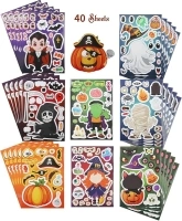 40 Sheets Halloween Party Favors Stickers for Kids, Halloween Crafts Make A Face Sticker Bulk, Halloween Goodie Bag Stuffers, DIY Games Activities Supplies Treats for Kids