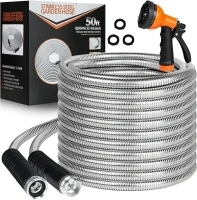 HDKing Garden Hose 50 FT Flexible Metal Hose with 10 Function Nozzle, Kink Free, Lightweight, Durable, Crush Resistant Fitting, Easy to Coil, Puncture Proof Hose for Yard, Rv, 600 PSI 2024 New