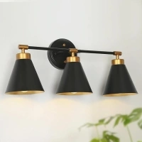 classy leaves Bathroom Light Fixtures, Black Gold 3 Light Vanity Lights Over Mirror, Modern Farmhouse Bathroom Sconce Wall Lighting Metal Shades, Matte Black and Brushed Antique Gold Finish