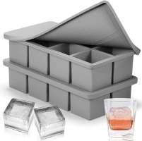 Nax Caki Silicone Ice Cube Tray with Lid 2 Pack (2024 New Version - Secured,Easy Release,Odor Free),Stackable Large Ice Cube Molds, 2" Square Whiskey Ice Cubes Mold for Bourbon,Cocktails,Frozen Treats