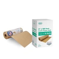 Brown Wrapping Paper for Packing 9" x 2160" (180 feet) - Brown Paper Roll, 30lb Thickness (Case) - Craft Paper for Packing, Moving, Bouquets & Gifts - 100% Recyclable Kraft Paper Roll by IDL Packaging