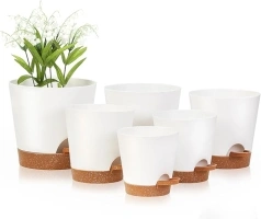 JERIA Plant Pots 8/7/6.5/6/5.5/5 Inch Self Watering Planters with Drainage Hole, Modern Flower Pots for All House Plants, Succulents, Flowers, White