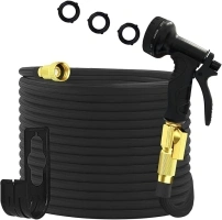 Garden Hose 100ft, Expandable Garden Hose Leak-Proof with 3 Layer Latex Core,Extra Strong Brass Connectors and 10 Spray Nozzle With Storage Bag,Lightweight,No-Kink Flexible Water Hose (Black)