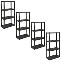 Hyper Tough 4-Tier Shelving Unit, W30 x D14 x H57" Multipurpose Home Storage Organizer, Black, Pack of 4