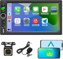 Double Din Car Stereo Audio Receiver Compatible with Apple Carplay, Android Auto, Mirror Link, 7 Inch Full Touchscreen Car Stereo, Backup Camera, Bluetooth, USB/TF/AUX Port, A/V Input, FM