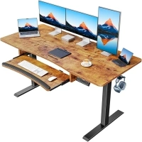 HUANUO 55" x 24" Electric Standing Desk with Large Keyboard Tray(26.7"), Adjustable Height Stand Up Desk for Home Office, 4 Memory Height Settings, 2 Headphone Hooks, Computer Workstation, Vintage