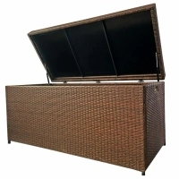 Outdoor Storage Box, 140 Gallon Brown PE Rattan Wicker Patio Storage Bin Patio Deck Boxes with Waterproof Inner