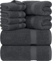 Utopia Towels 8-Piece Premium Towel Set, 2 Bath Towels, 2 Hand Towels, and 4 Wash Cloths, 600 GSM 100% Ring Spun Cotton Highly Absorbent Towels for Bathroom, Gym, Hotel, and Spa (Grey)