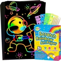 RMJOY Rainbow Scratch Paper Sets: 60pcs Magic Art Craft Scratch Off Papers Supplies Kits Pad for Age 3-12 Kids Girl Boy Teen Toy Game Gift for Birthday|Party Favor|DIY Activities|Painting Game Gift