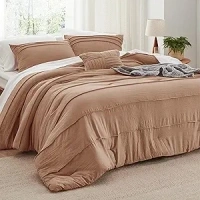 Bedsure Taupe Queen Comforter Set - 4 Pieces Pinch Pleat Bed Set, Down Alternative Bedding Sets for All Season, 1 Comforter, 2 Pillowcases, 1 Decorative Pillow