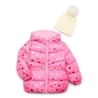 Pink Platinum Toddler Girl Iridescent Foil GWP Puffer with Knit Hat 2T-4T