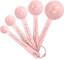 Stainless Steel Measuring Spoons Set of 5, Metal Measuring Cups and Spoons Set for Liquid/Food/Kitchen/Baking (Pink)