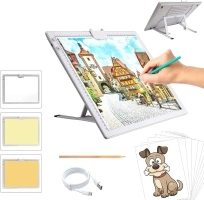 A3 Rechargeable Light Pad, TOHETO 2500mAh Battery Powered Light Board with Stand Top Magnetic Clip 3 Colors Stepless Dimmable 6 Levels Brightness Light Box for Diamond Painting Weeding Vinyl (White)