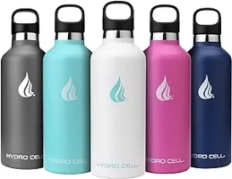 HYDRO CELL Stainless Steel Water Bottle with Straw & 2 Standard Mouth Lids (32oz 24oz 20oz 16oz) Keeps Liquids Hot or Cold w/Double Wall Vacuum Insulated Leak Proof Sport Design (White 32oz)