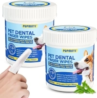 Dental Care Wipes for Dog & Cat - Teeth Cleaning Finger Wipes for Plaque and Tartar Removal, Safe & Gentle Disposable Toothbrush Wipes for Fresh Breath & Gum Care - 100 Pcs